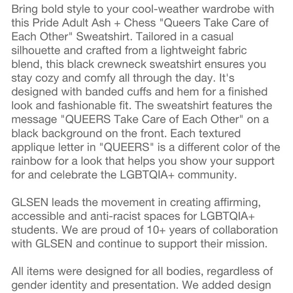 Pride Adult Ash + Chess 'Queers Take Care of Each Other' Embroidered Sweatshirt - Picture 5 of 10